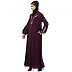 Embroidery abaya with balloon sleeves- Wine